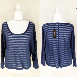 NWT BCBGMaxAzria Sheer Navy Stripped Long Sleeve
